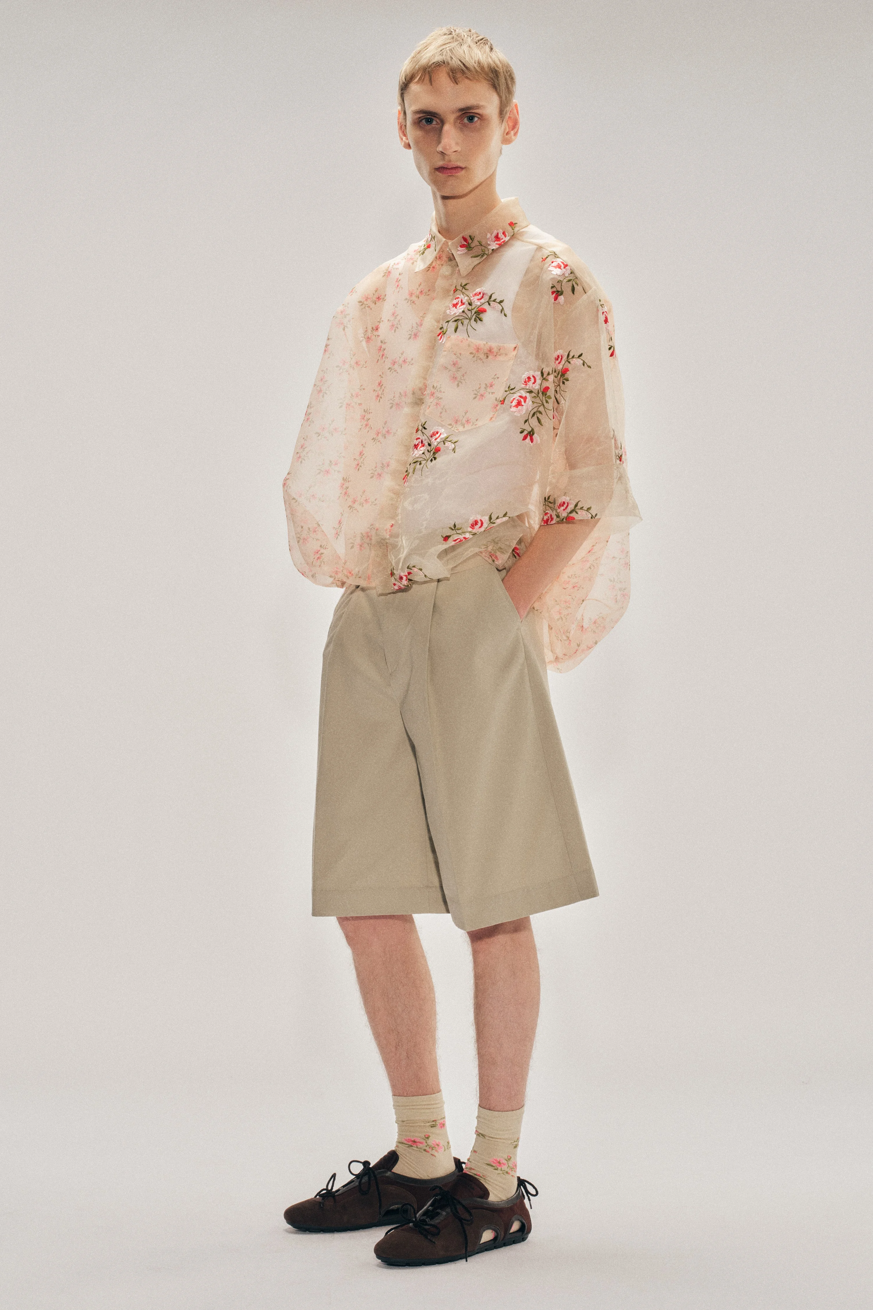 Sheer Patchwork Balloon Hem Shirt - 1