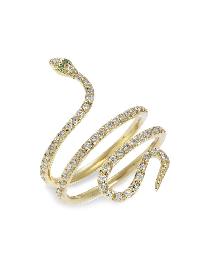 18K Yellow Gold & White Diamond Single Python Ring 1
