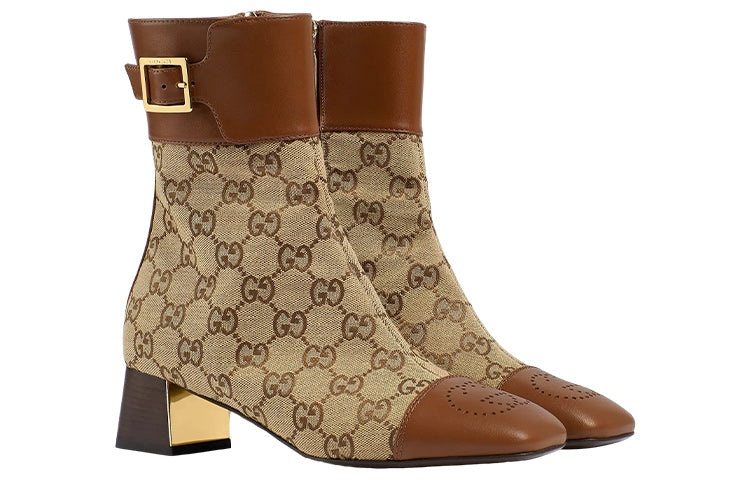 (WMNS) Gucci Ankle boots with GG monogram 'Brown Beige' 700023-21HH0-2582 - 2