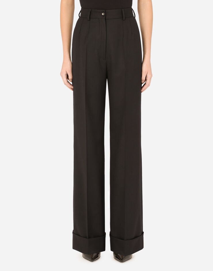 Woolen palazzo pants with turn-ups - 1