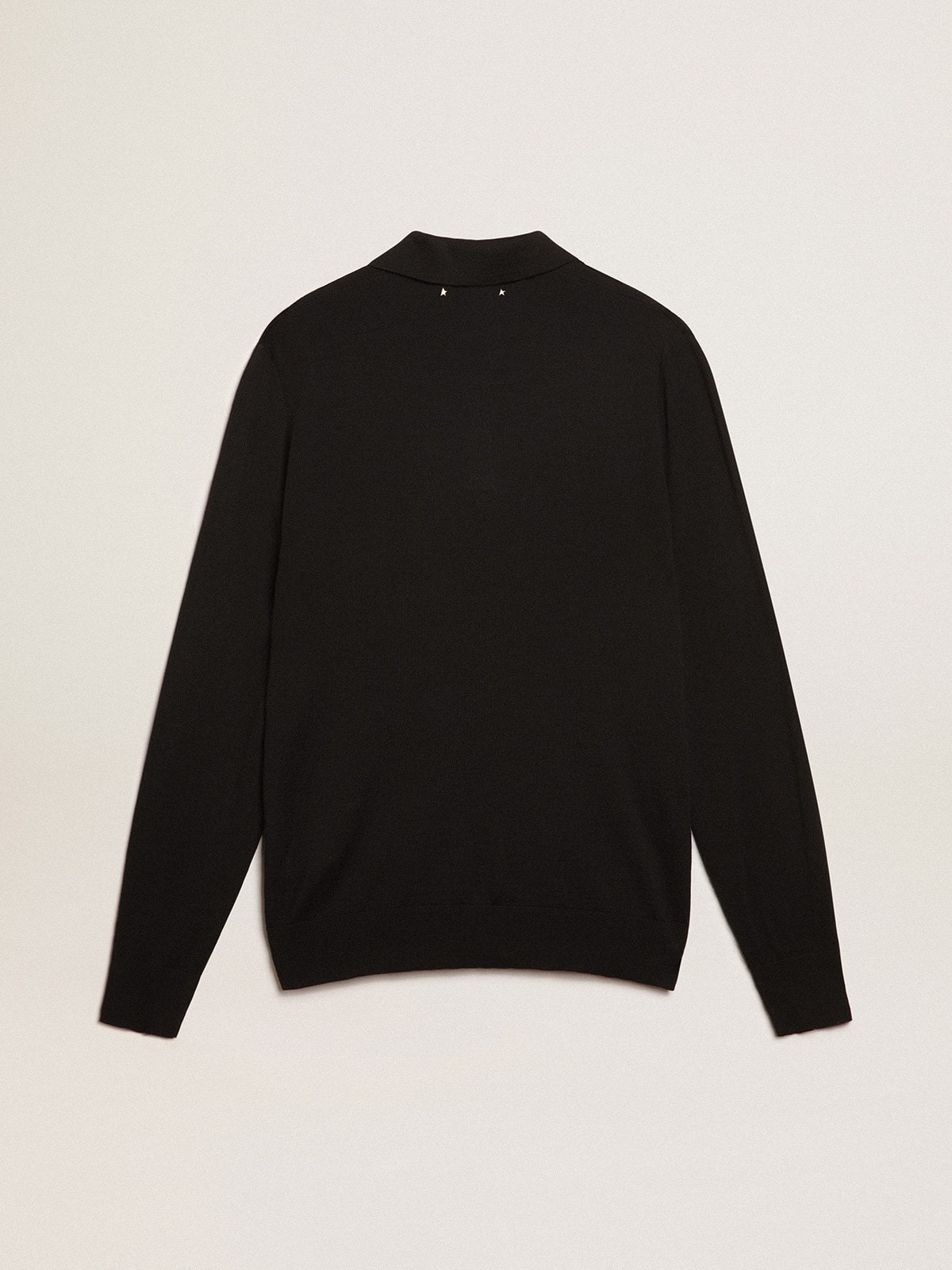 Men’s long-sleeved polo shirt in black merino wool - 6
