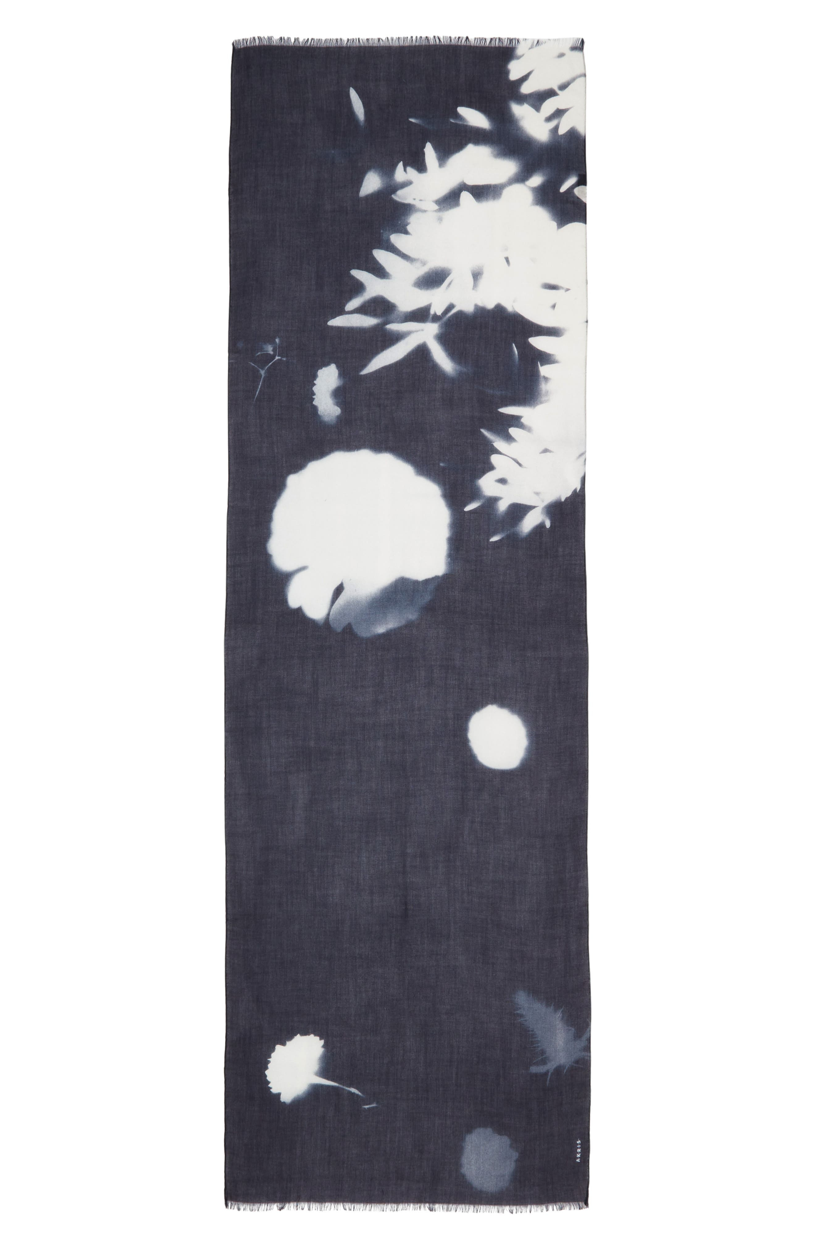 Akris Wildflower Print Cashmere Scarf in Navy-Ecru at Nordstrom - 1