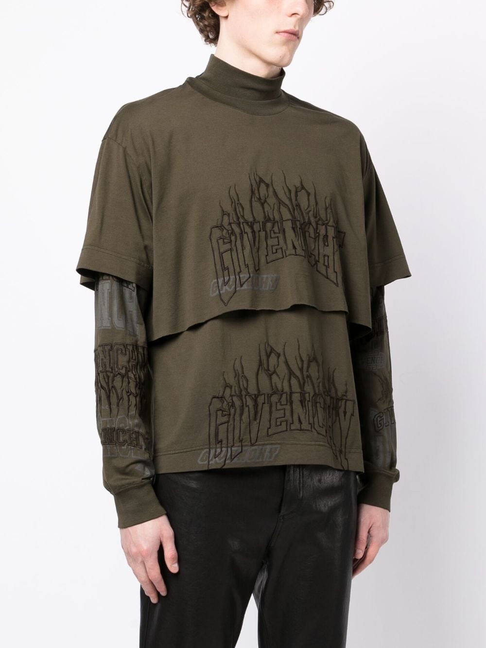 LOGO-EMBROIDERED LAYERED COTTON HOODIE - 3