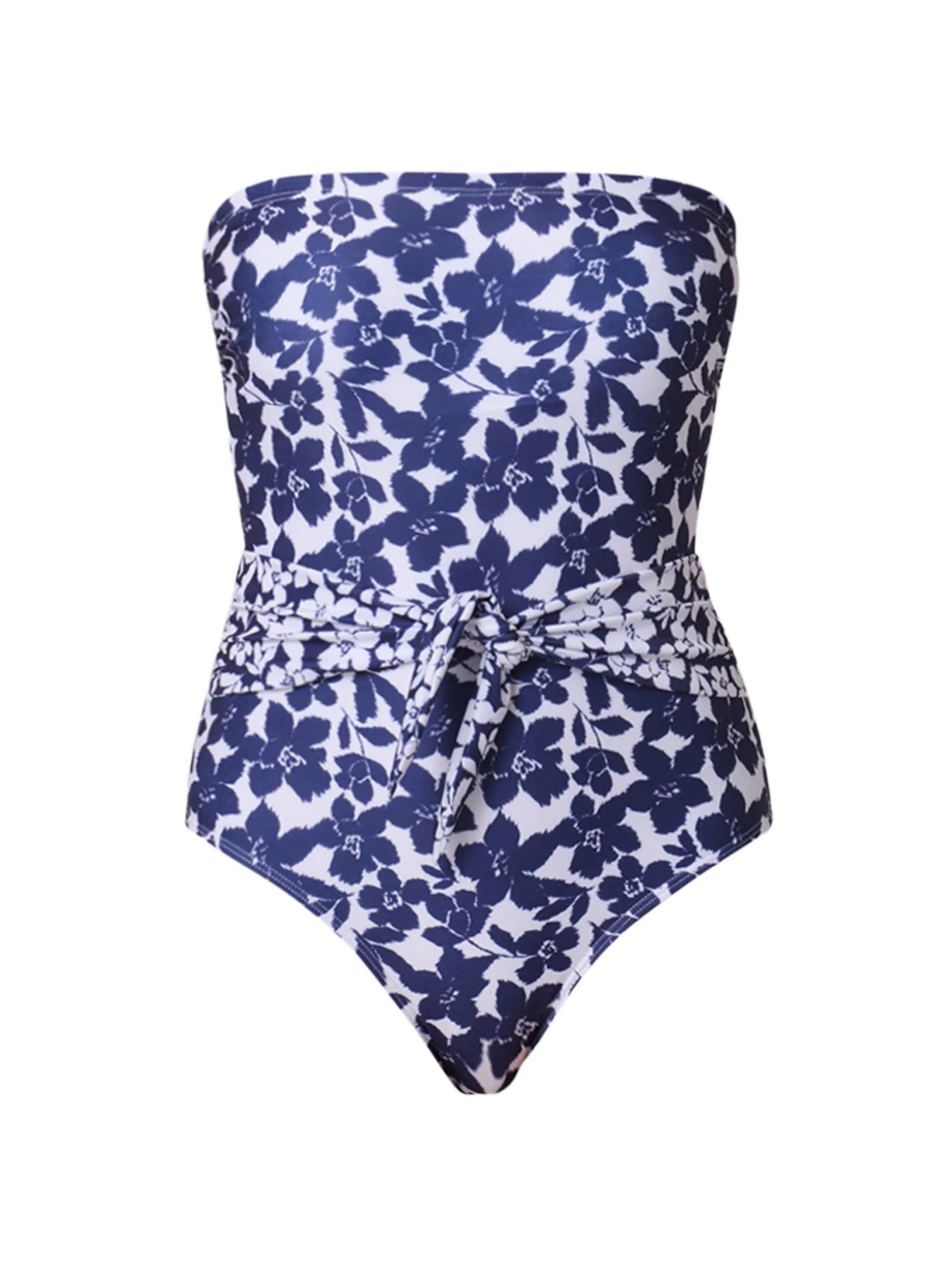 Women's Floral Tie-Waist One-Piece Swimsuit - Navy - 1