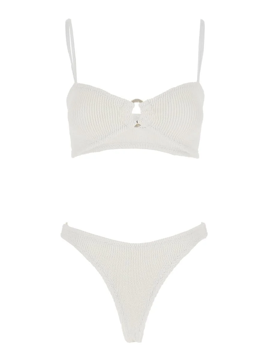 Hunza G 'Misty' White Bikini With Fixed Spaghetti Straps And Cut-Out With Ring In Tech Fabric Stretc - 1