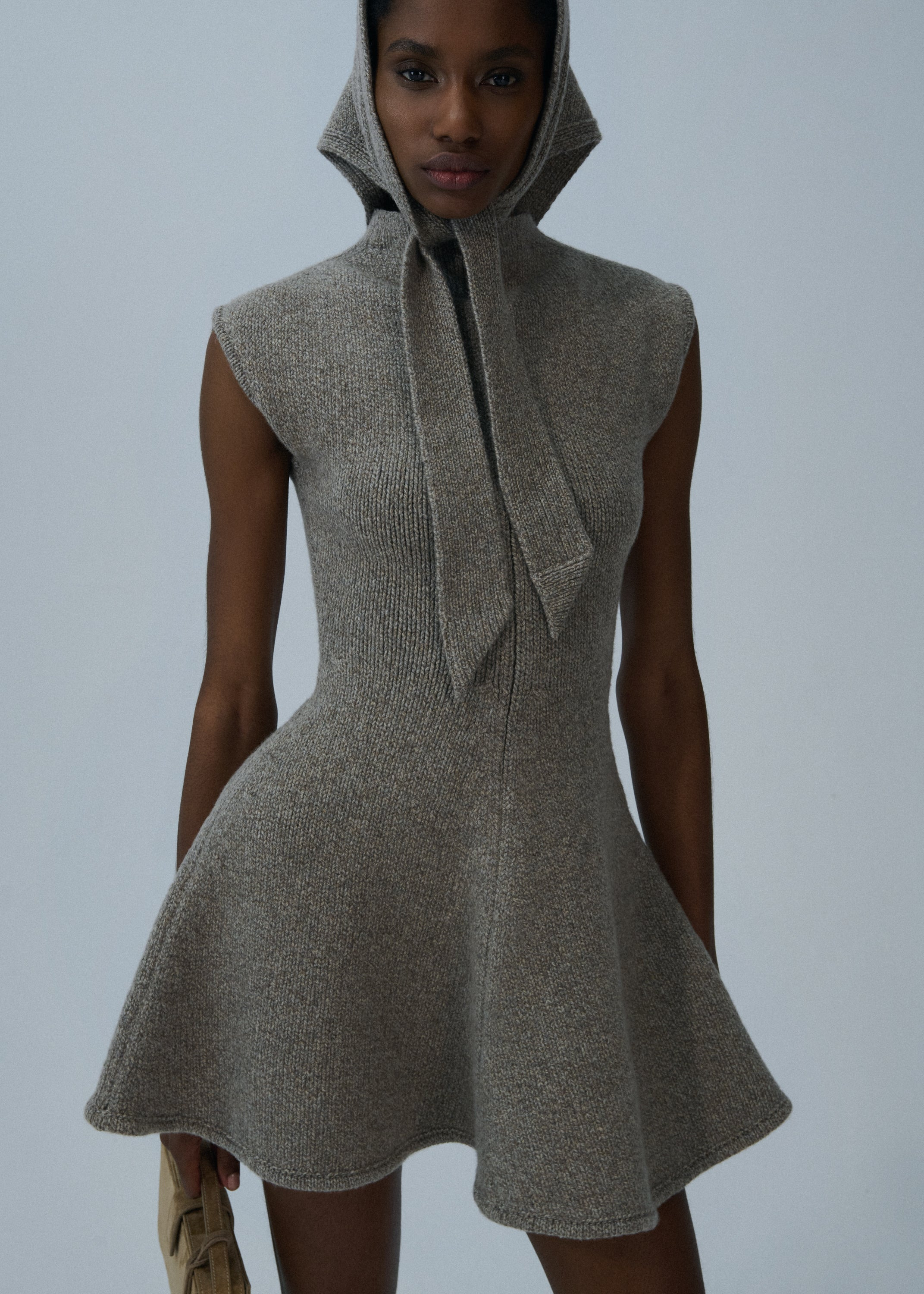 Marled knit skater dress in beige - 3