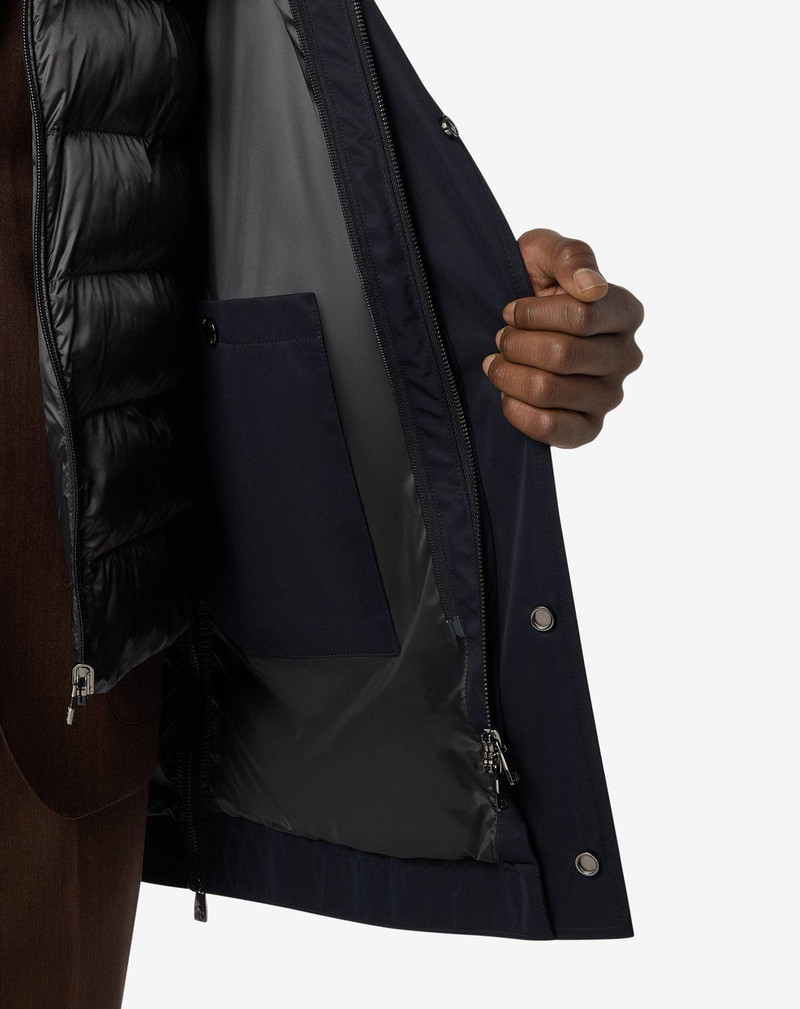Blue technical fabric caban coat with hood 4