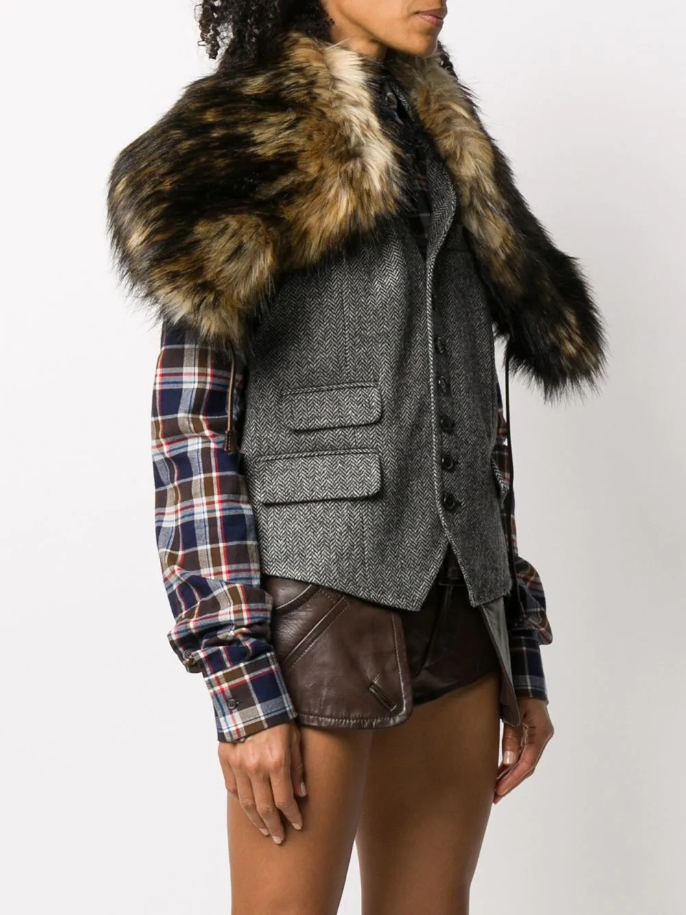 faux-fur shoulder waistcoat - 3