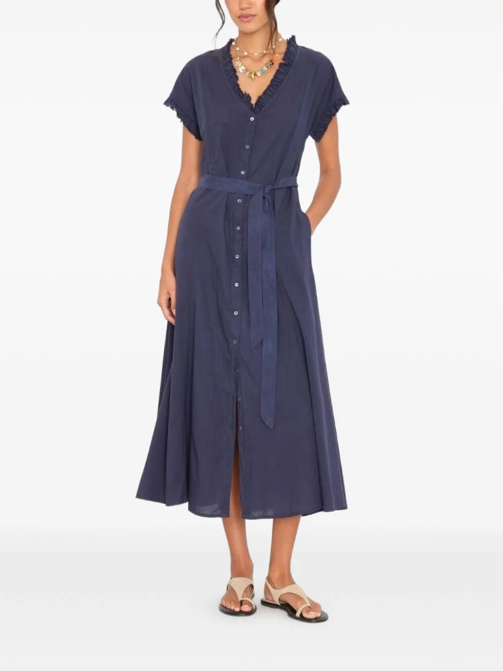 Dixie ruffled-trim belted midi dress - 1