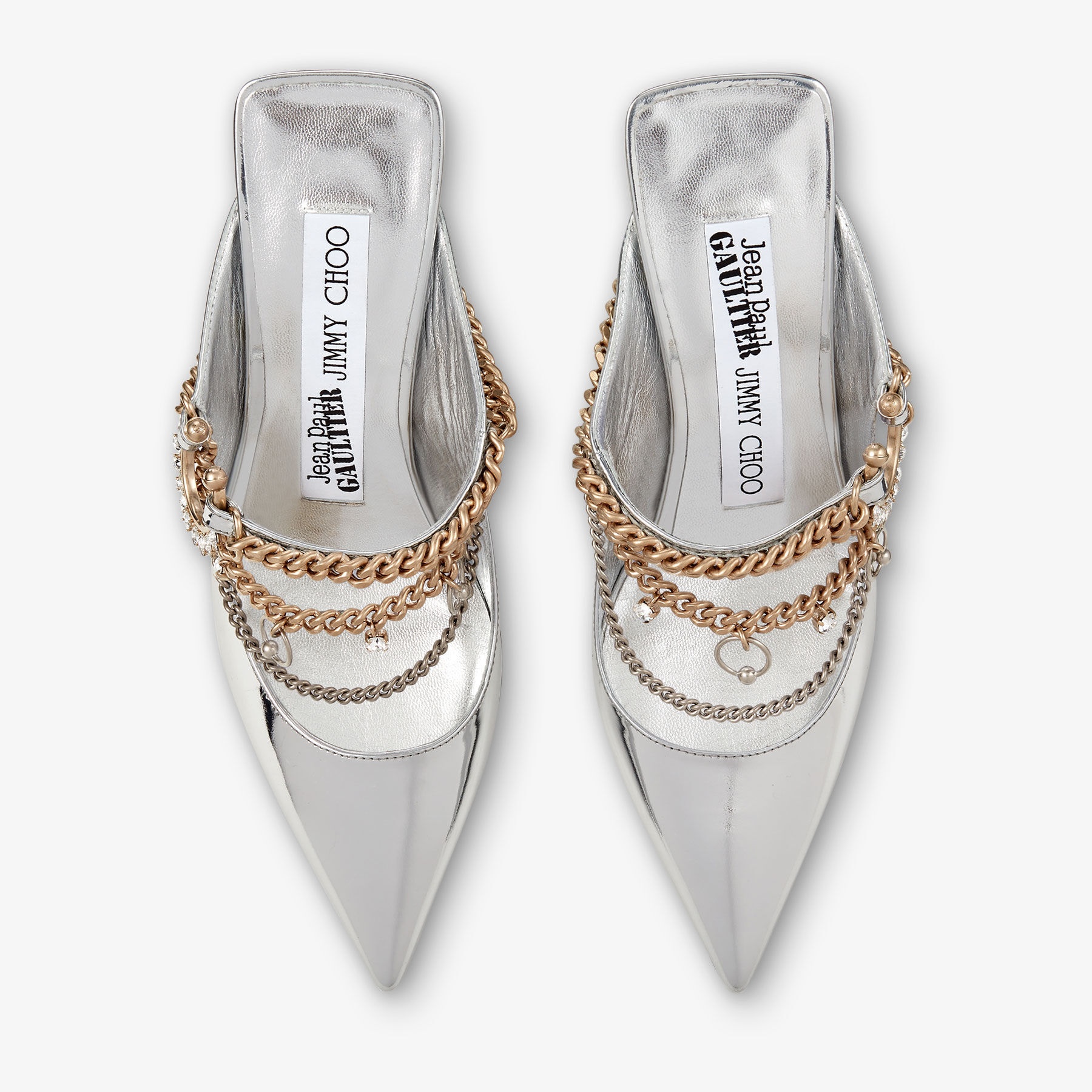 Jimmy Choo / Jean Paul Gaultier Bing 90
Silver Liquid Metal Leather Mules with Jewellery - 5