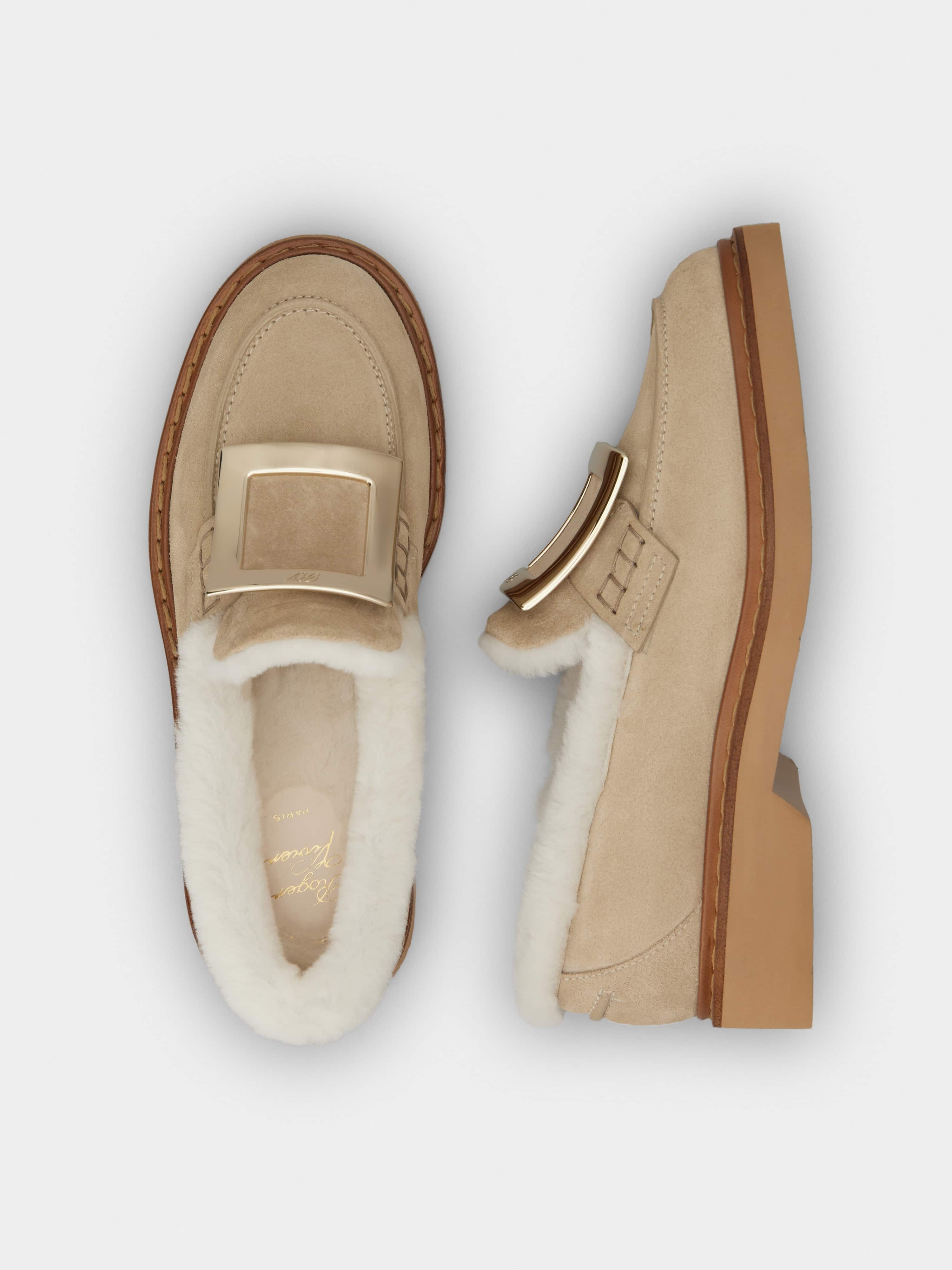 Viv' Rangers Metal Buckle Fur Loafers in Suede - 4