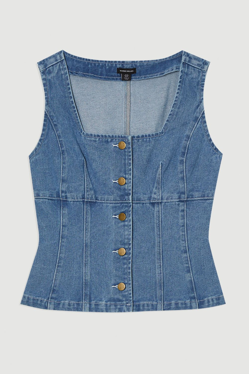Denim Soft Wash Sleeveless Square Neck Top 4
