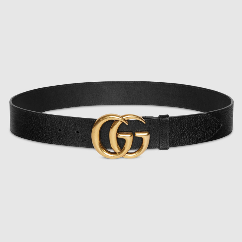 Wide leather belt with Double G buckle 1