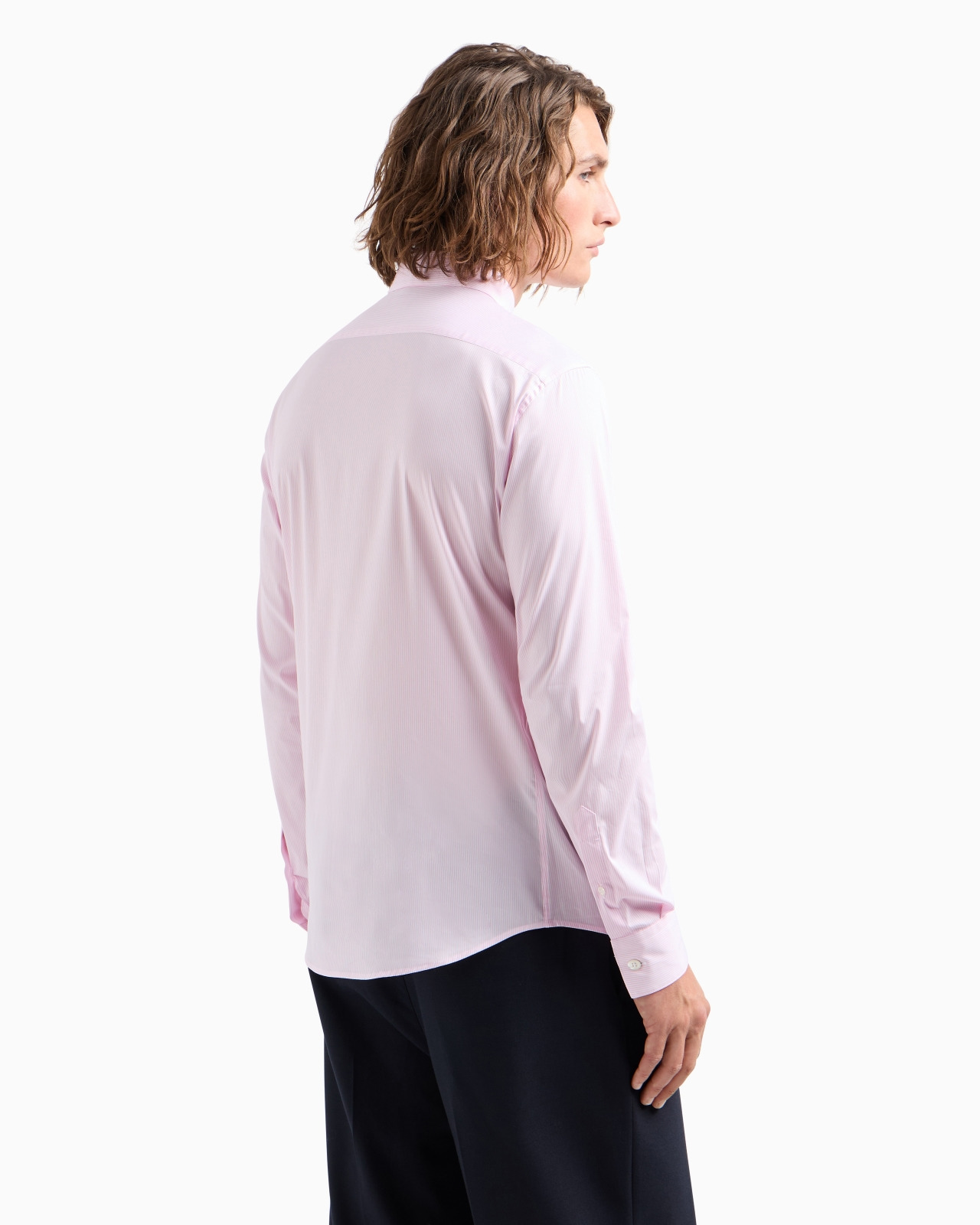 Shirt with a small Italian collar in stretch cotton with jacquard micro-stripes - 3