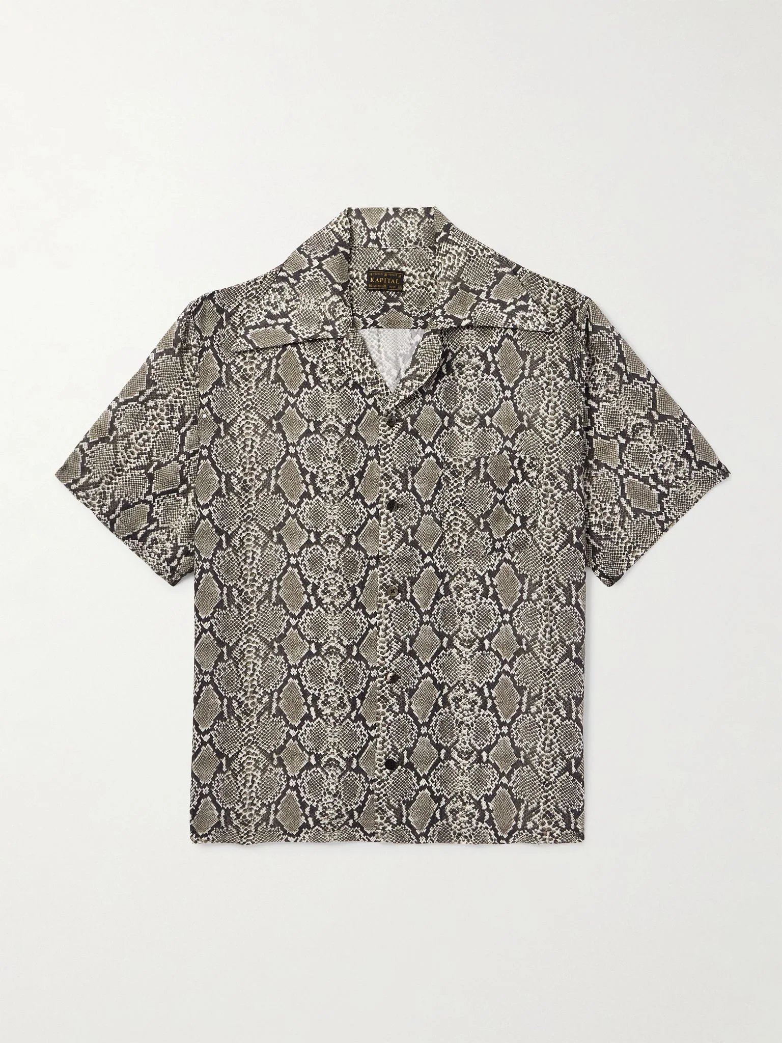 Camp-Collar Snake-Print Woven Shirt Gray - 1
