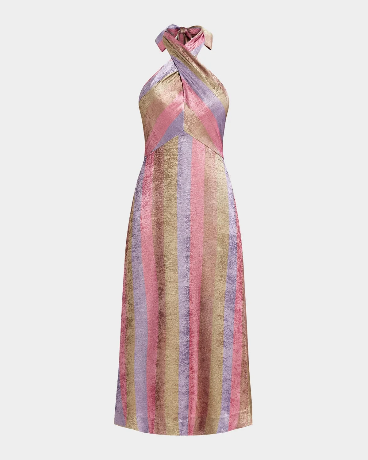 Copacabana Metallic Striped Halter Midi Dress - 1