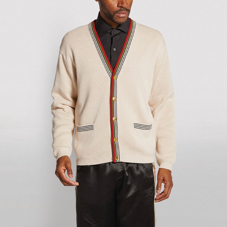 Gucci V-Neck Cotton Cardigan 'Beige' 626268-XKBFU-9750 - 3