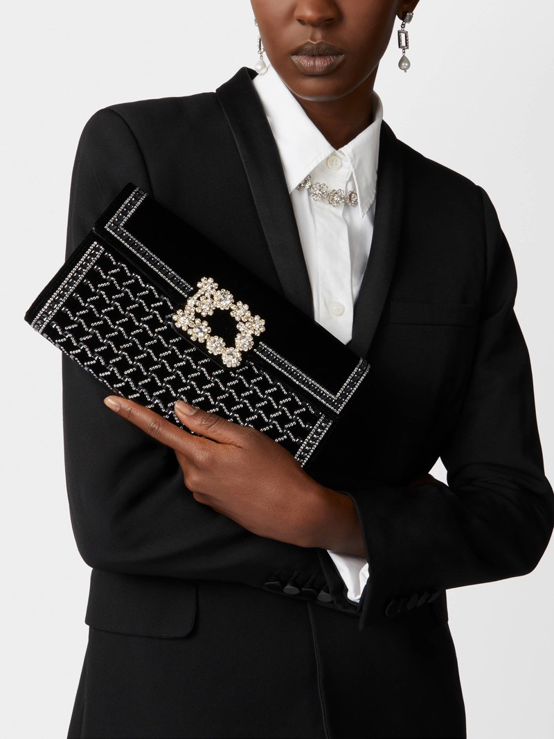Roger Vivier Hotfix Vichy Flower Strass Clutch Bag in Velvet outlook