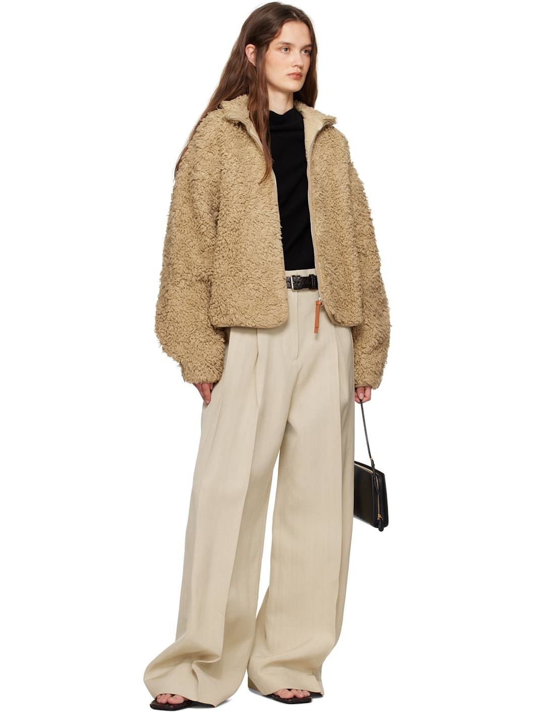 Beige Voluminous Pleated Trousers - 4