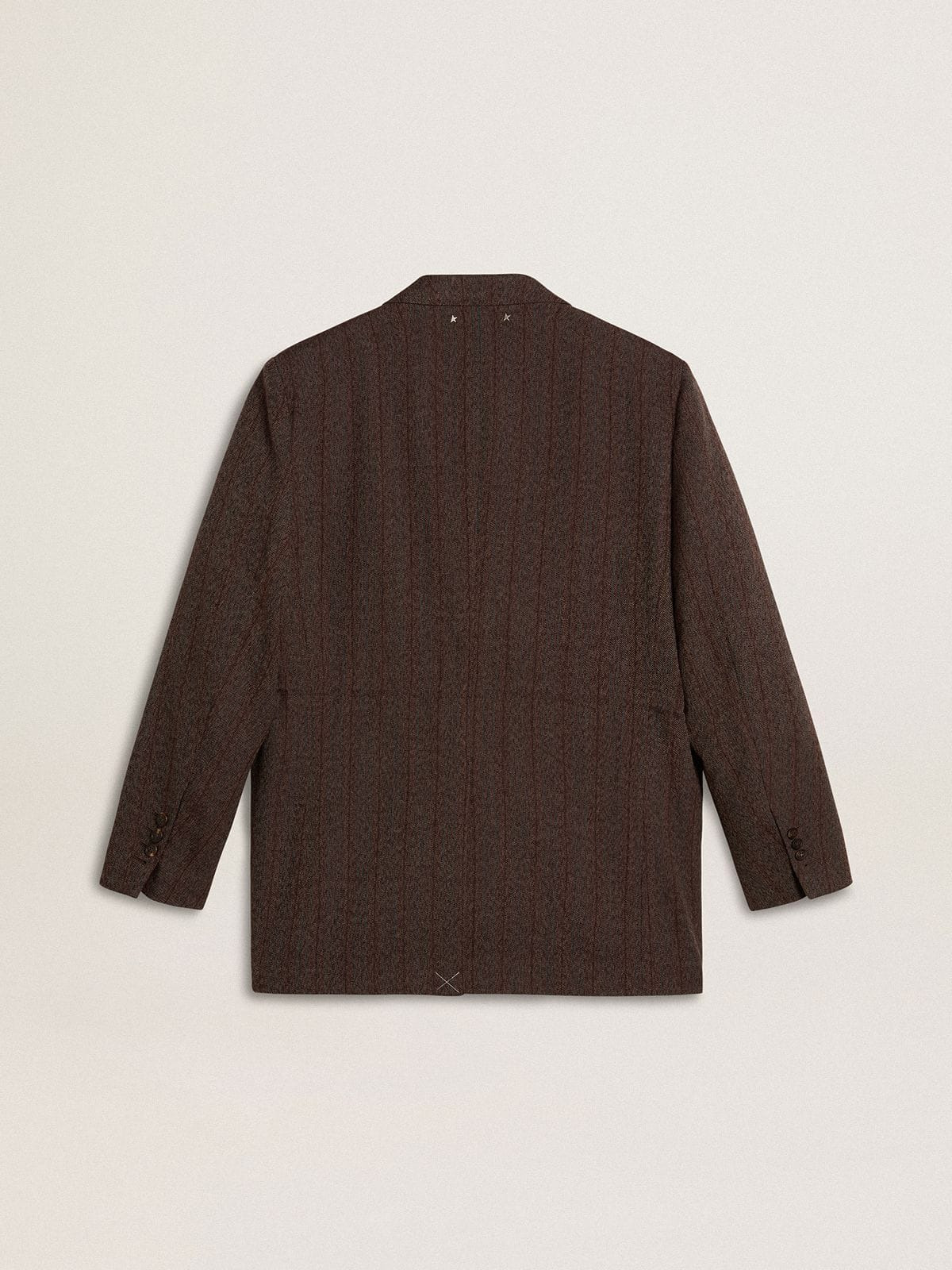 Women's double-breasted blazer in dark brown wool with thin stripe pattern - 7