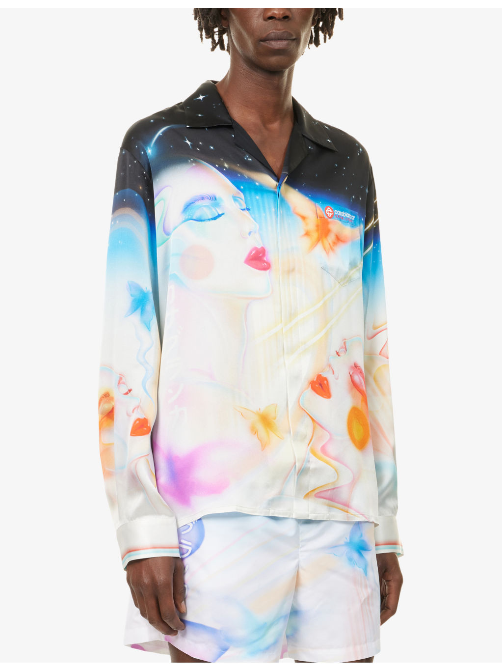 Cuban-Collar Graphic-Pattern Silk Shirt - 3