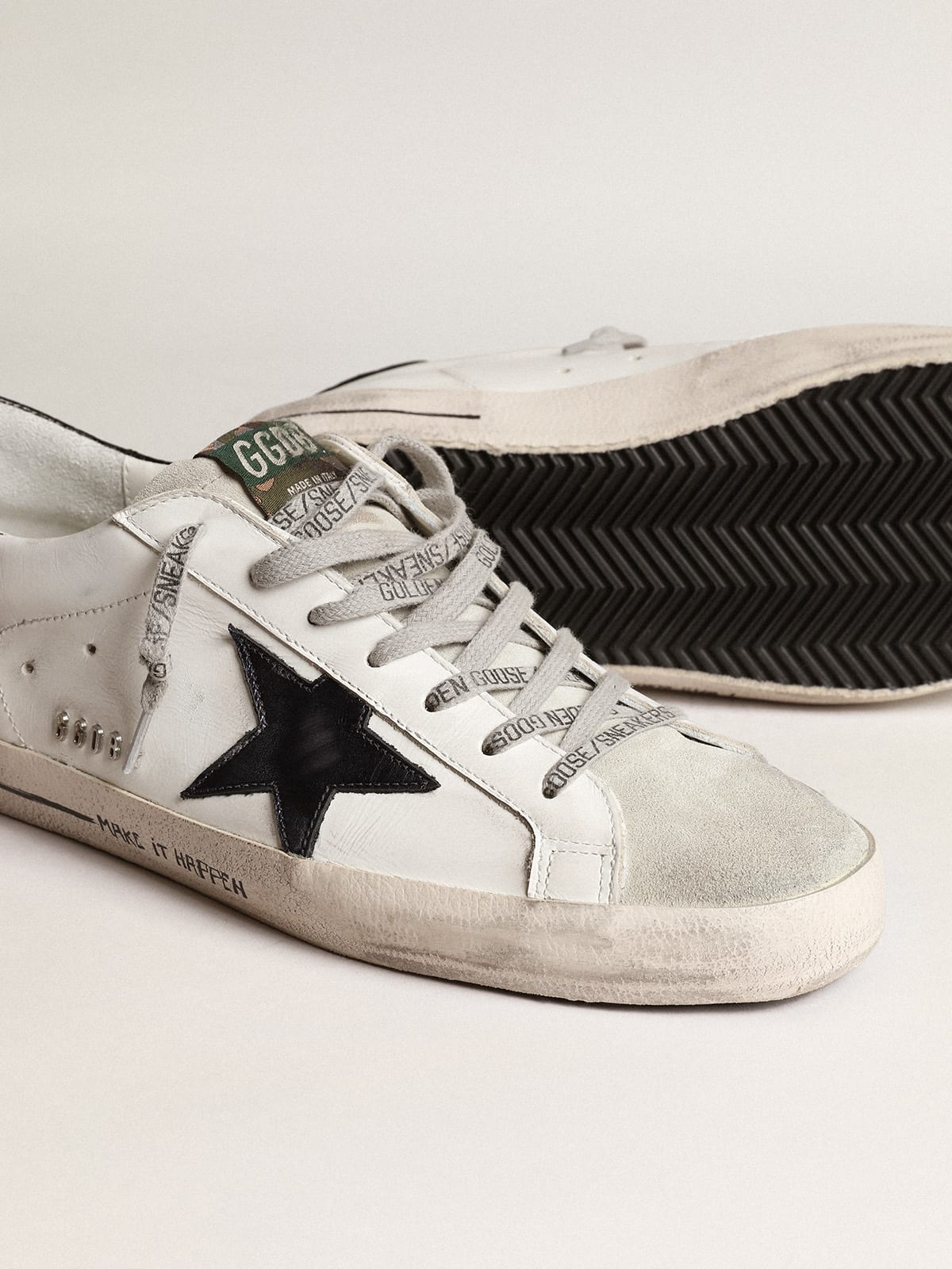 Golden Goose Super-Star with blue metallic leather star and black heel tab  | REVERSIBLE