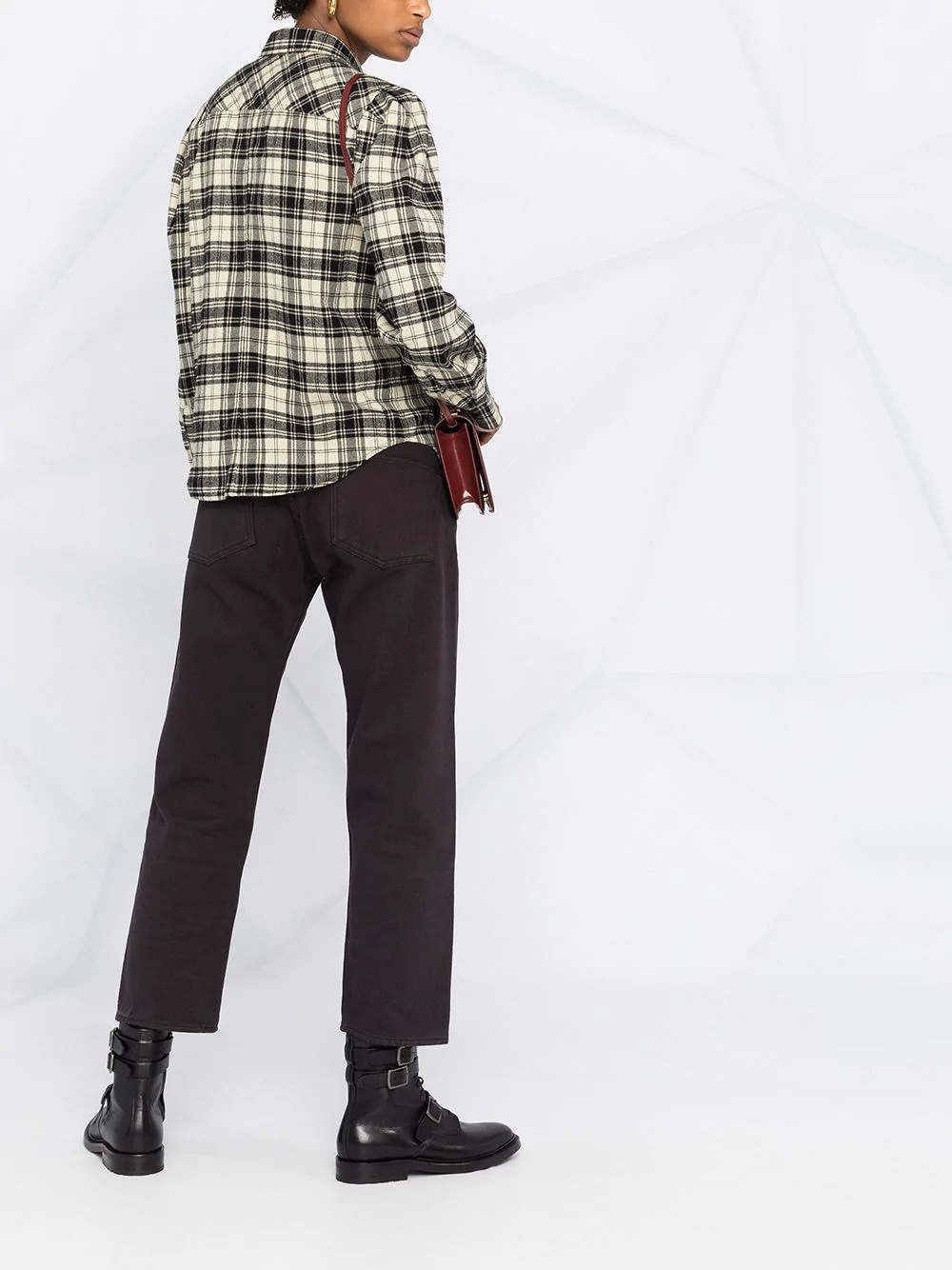 plaid print panelled shirt - 6