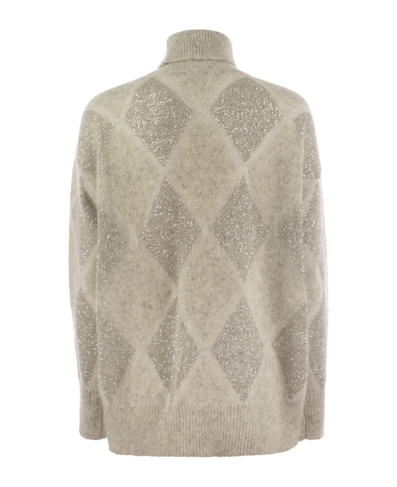 Dazzling Argyle Turtleneck Sweater In Wool And Mohair - 2