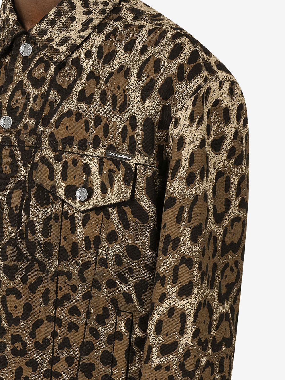 leopard print denim jacket - 5