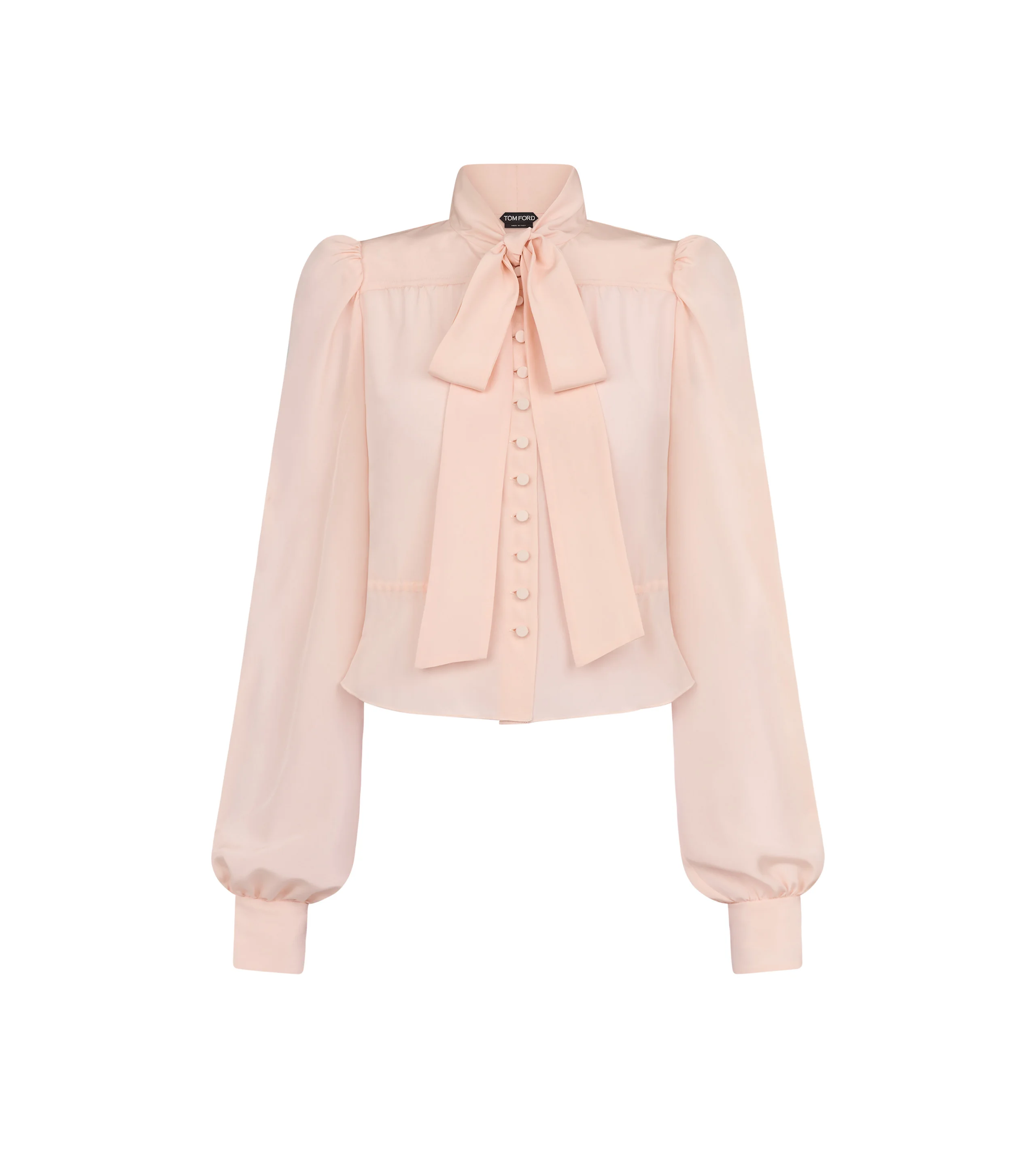 LONG SLEEVE GATHERED LAVALLIERE BLOUSE - 1