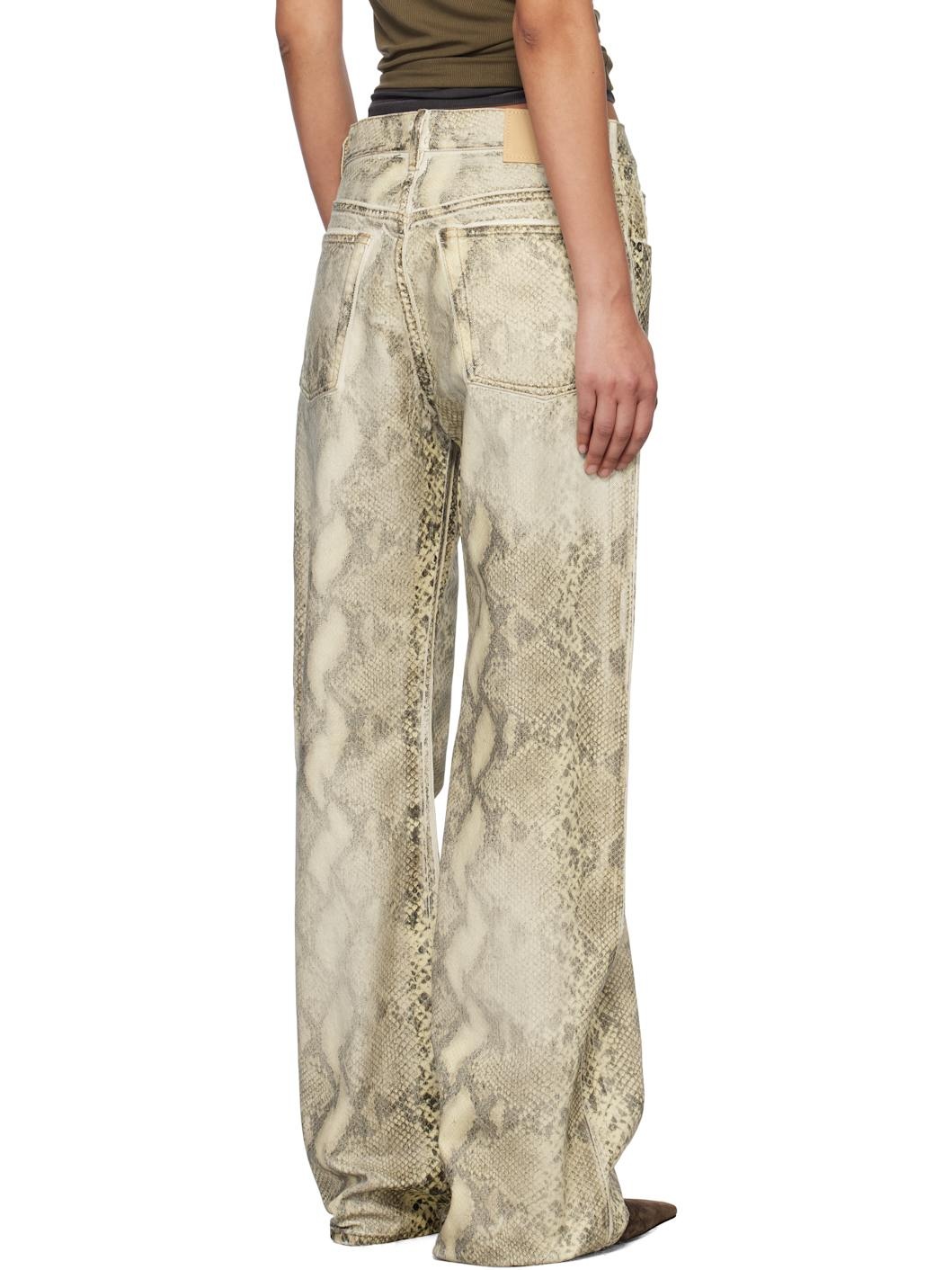 Beige Printed Jeans - 3