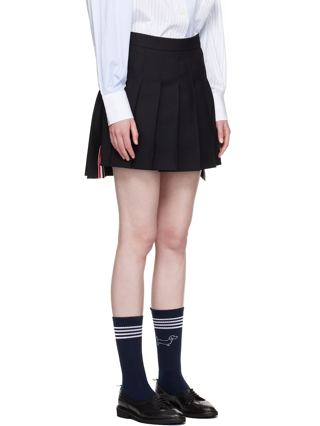 Black Wool Fresco Pleated Miniskirt - 2