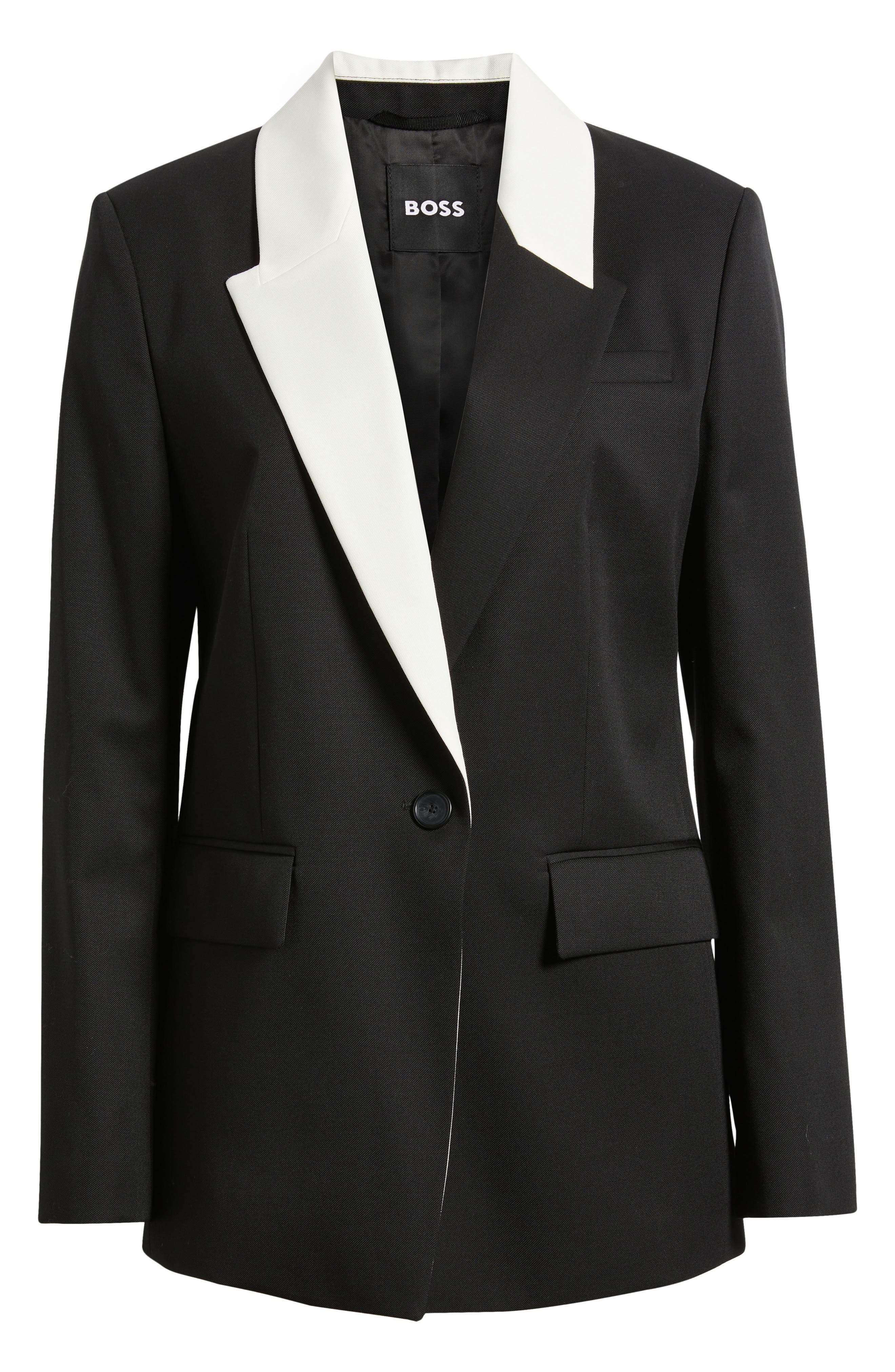 BOSS Janka 6 Colorblock Wool Blazer in Black at Nordstrom - 6