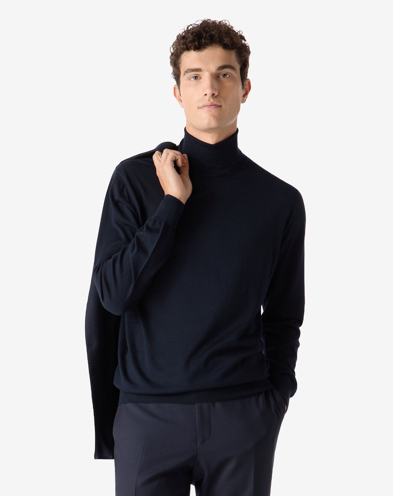 CORNELIANI Blue ultra fine 120's merino wool turtleneck outlook