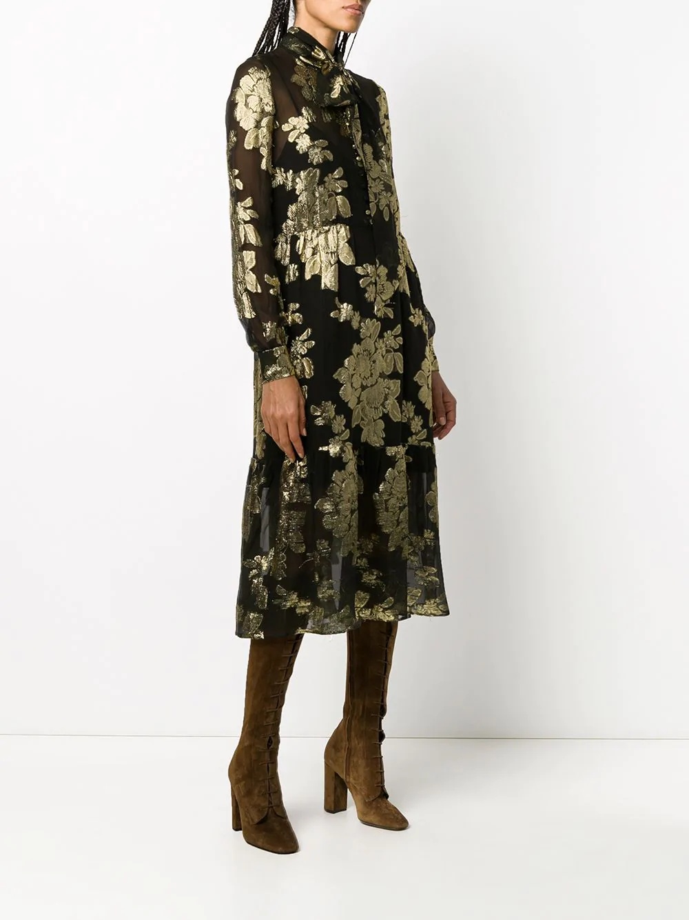 floral brocade sheer dress - 3