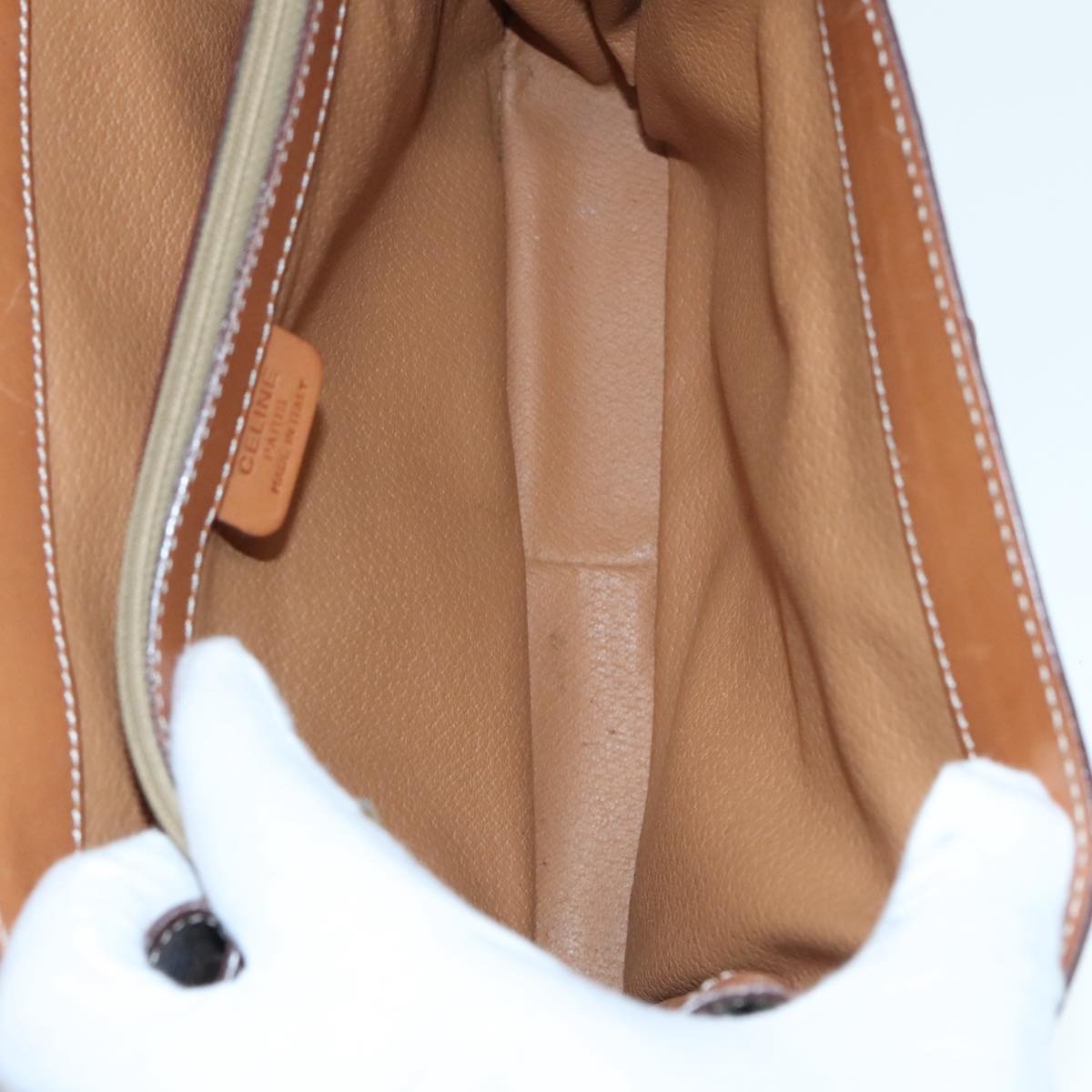 CELINE Macadam Canvas Hand Bag Pvc Leather Brown Gold - 11