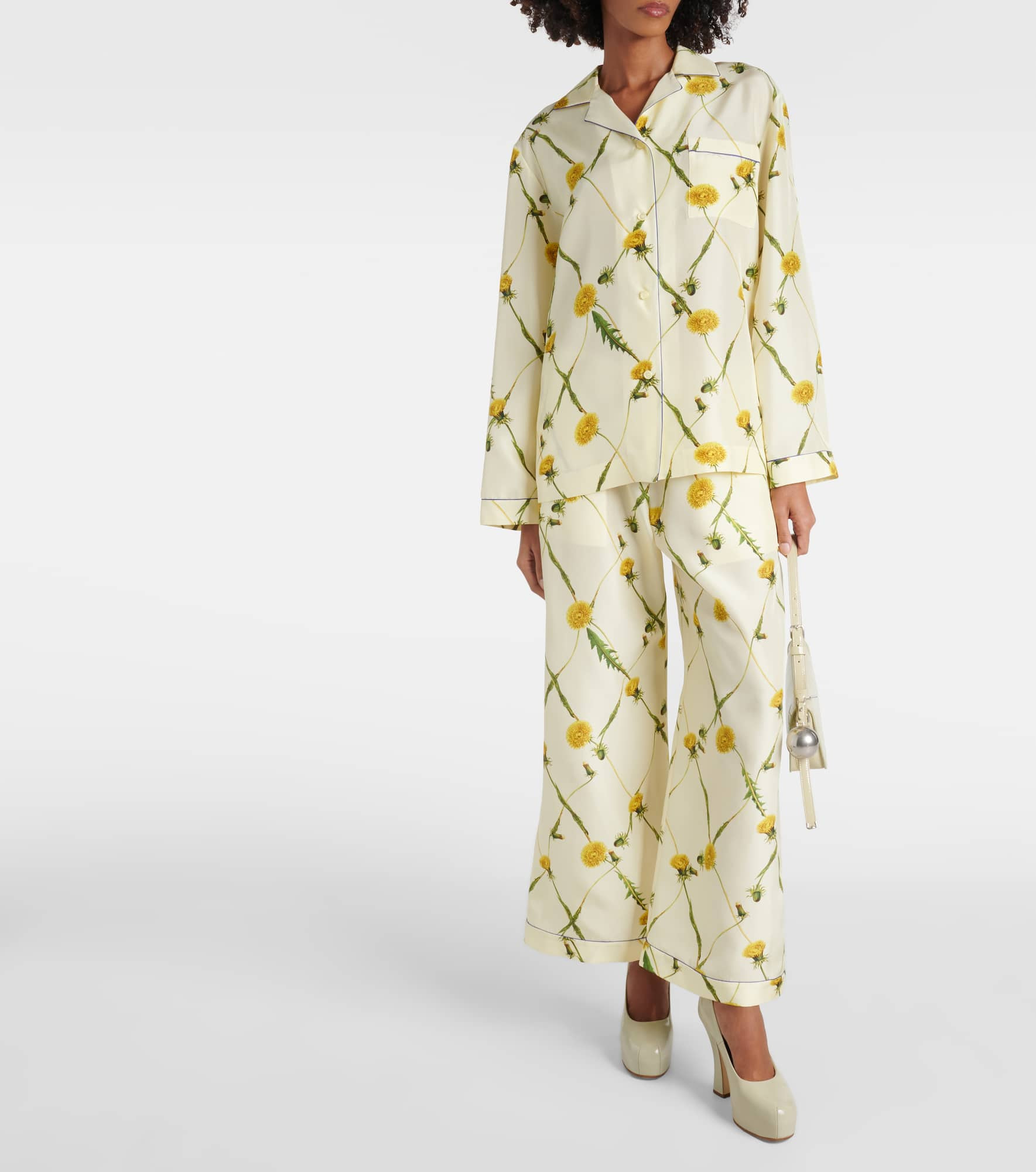 Floral silk poplin pajama shirt - 2