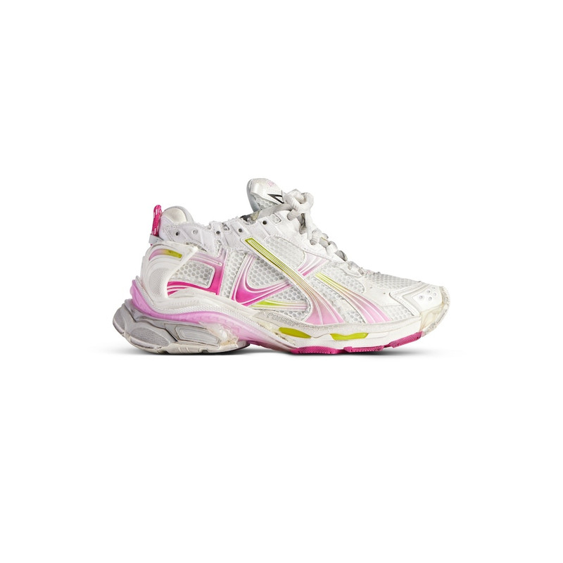 Women's Runner Gradient Sneaker in White/pink/grey/neon Yellow - 1