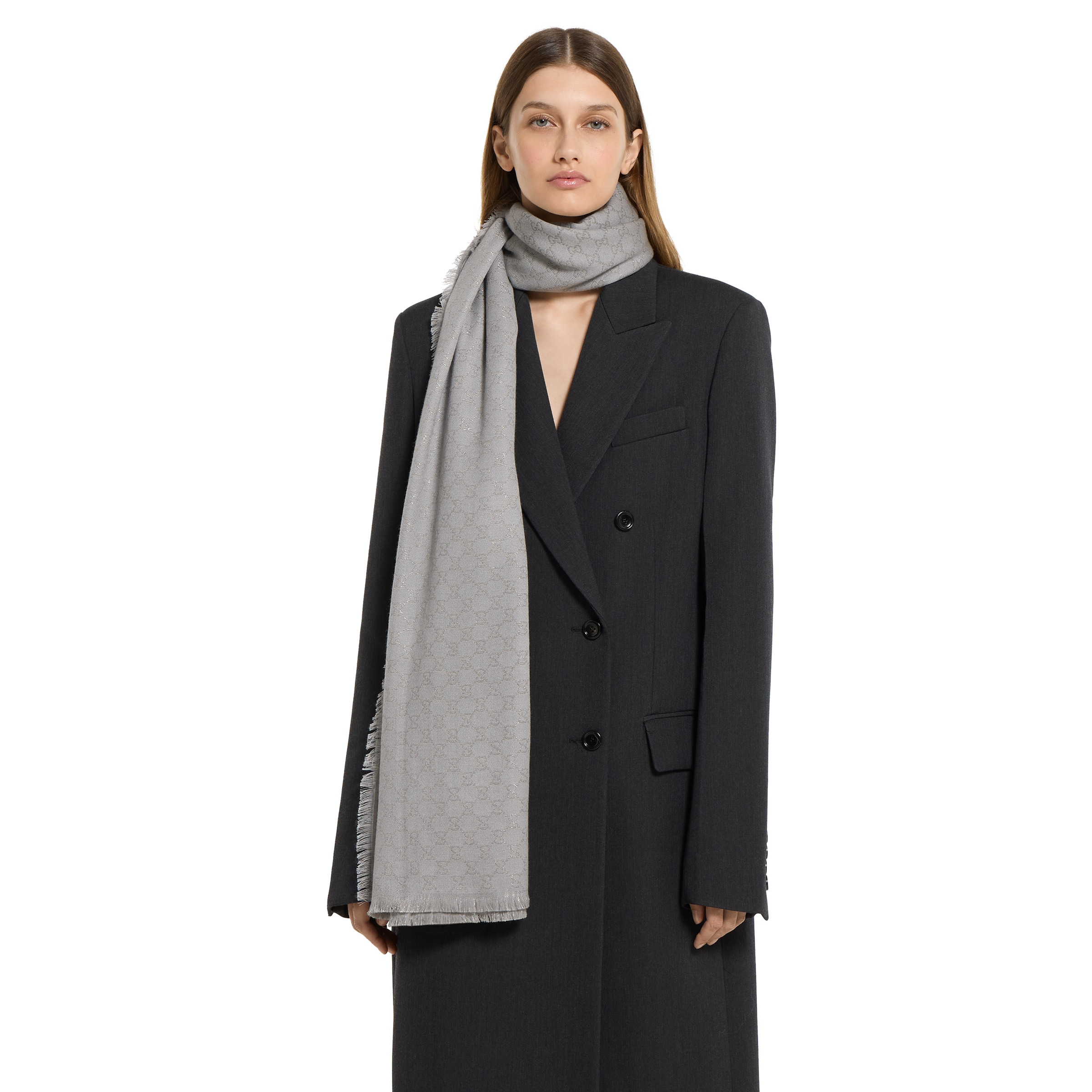 Printed GG cotton wool lamé shawl - 3