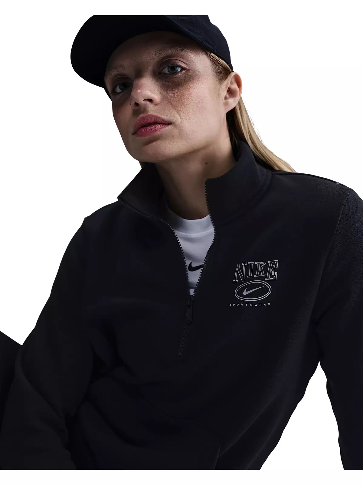 Women's Sportswear Club Fleece Mock-Neck 1/2 Zip Graphic Top - Black - 3