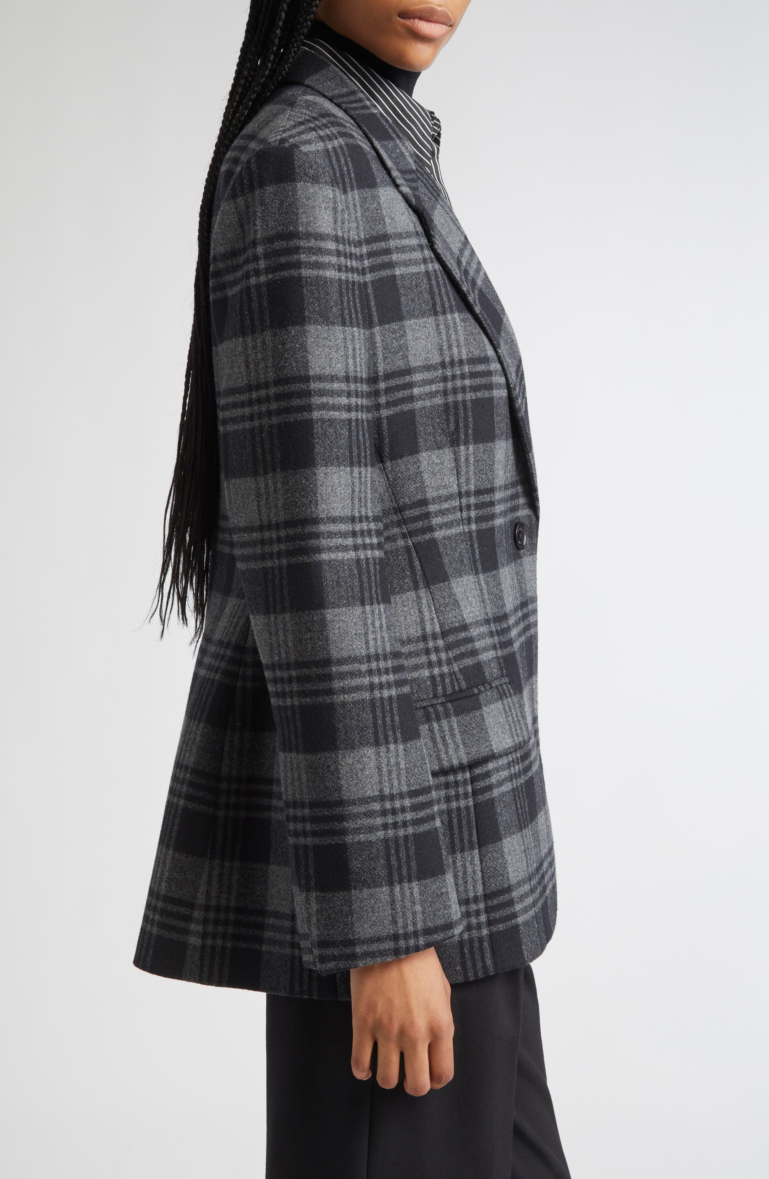 Proenza Schouler Daria Plaid Oversize Virgin Wool Blazer in Grey Multi at Nordstrom - 4