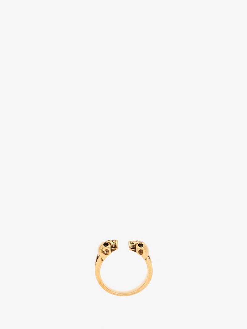 Men's Twin Skull Ring in Antique Gold 1