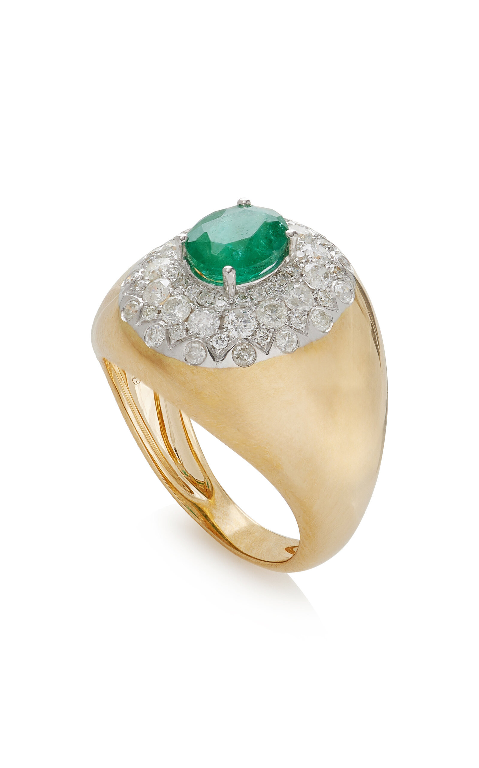18K Yellow Gold Emerald, Diamond Ring green - 3