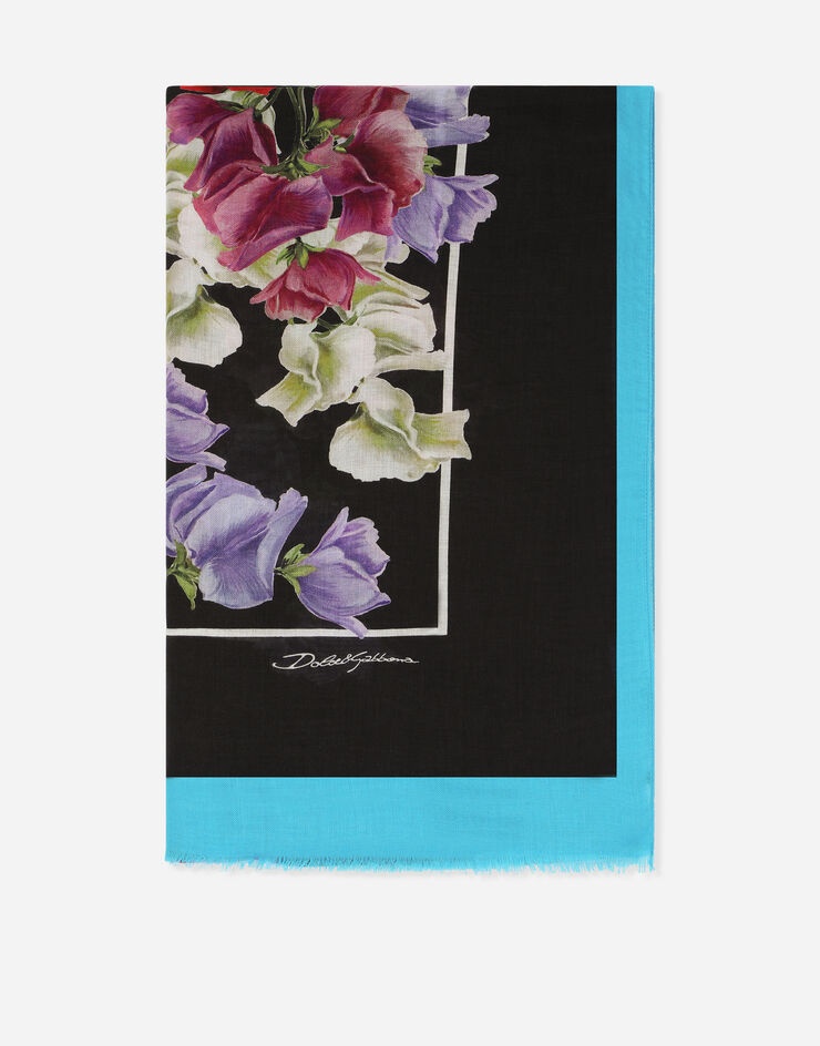 Hydrangea-print modal and cashmere scarf - 1