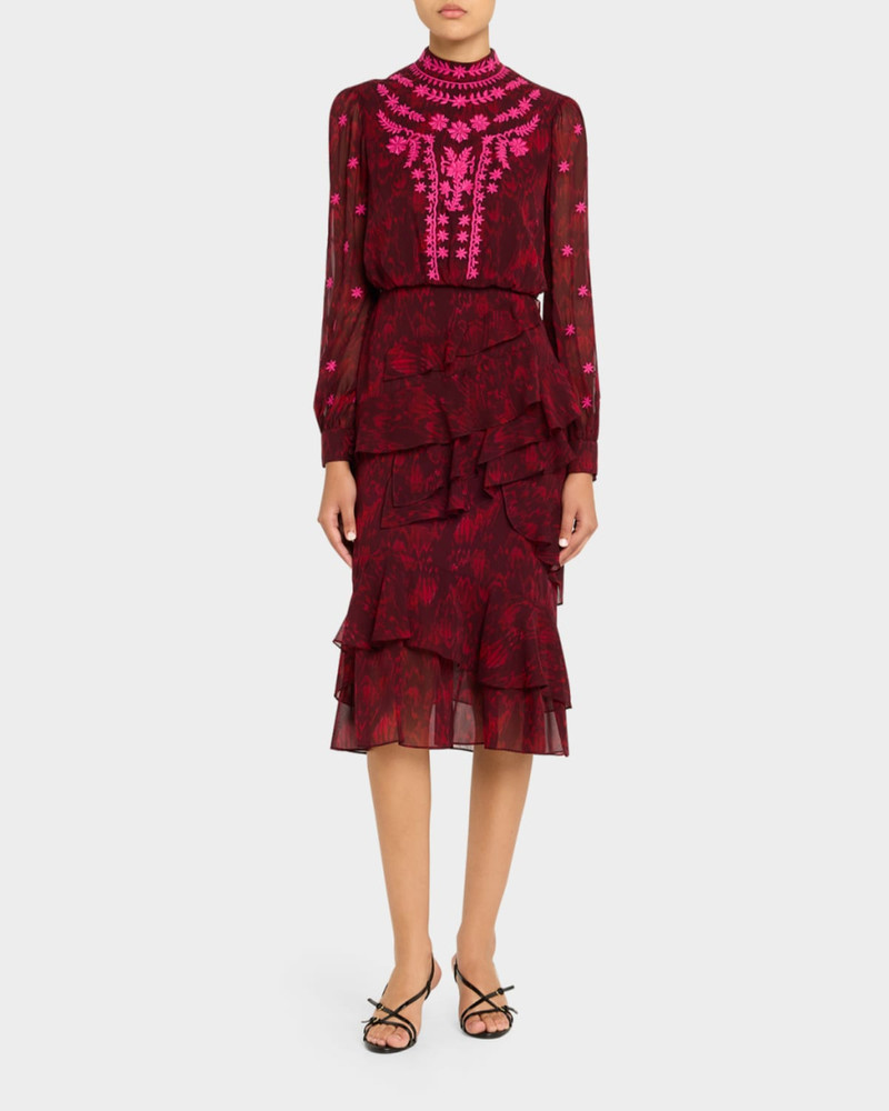 SALONI Isa Mock-Neck Floral-Print Silk Midi Dress outlook