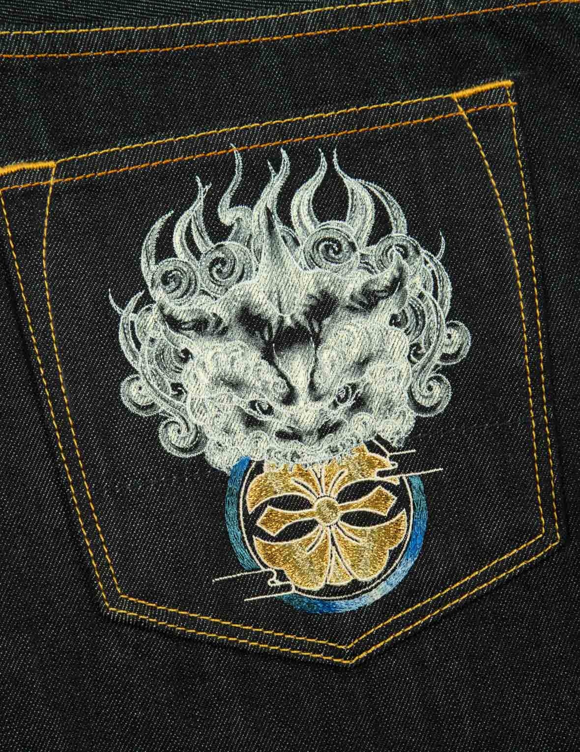 KOMAINU AND KAMON EMBROIDERED BALLOON DENIM JEANS - 8