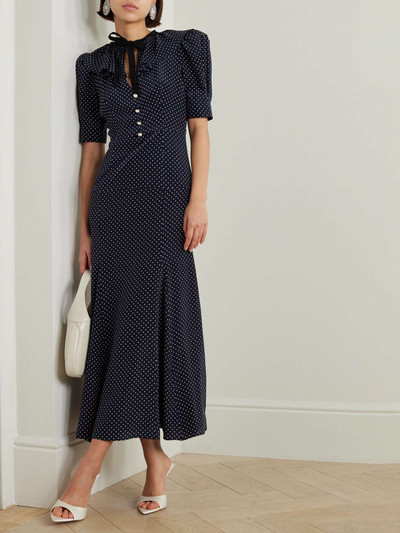Alessandra Rich Bow-detailed polka-dot silk crepe de chine midi dress outlook