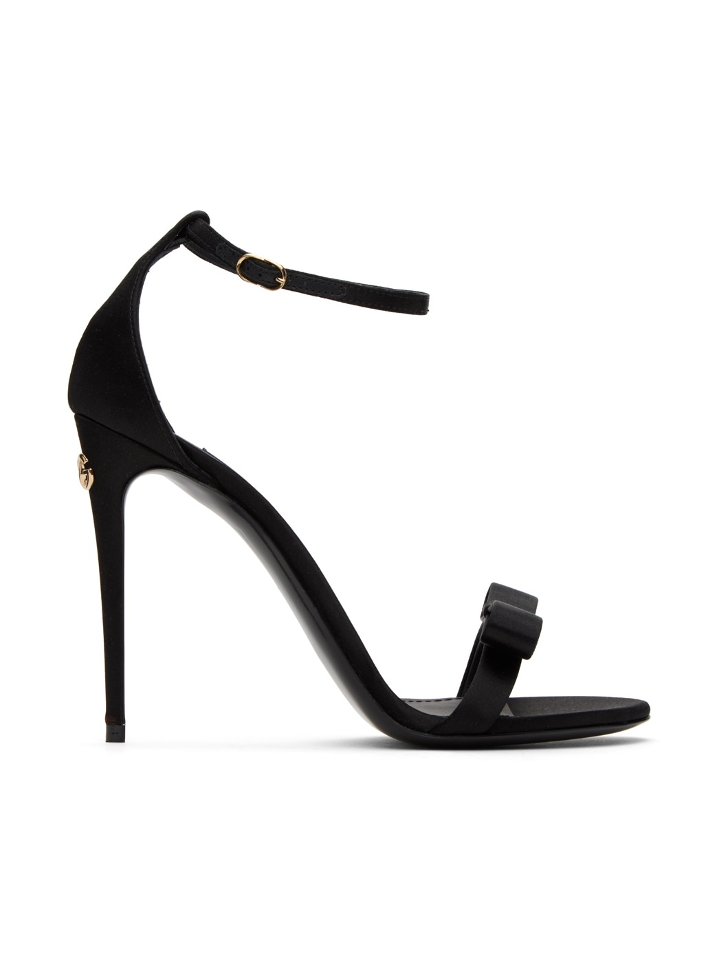 Black Satin Bow Heeled Sandals - 1