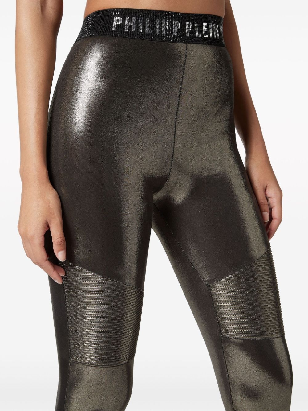 logo-waistband lamÃ© leggings - 4