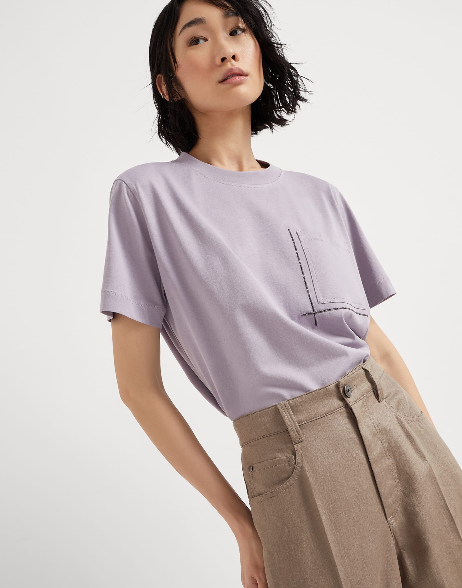 Cotton jersey T-shirt with shiny pocket detail - 4